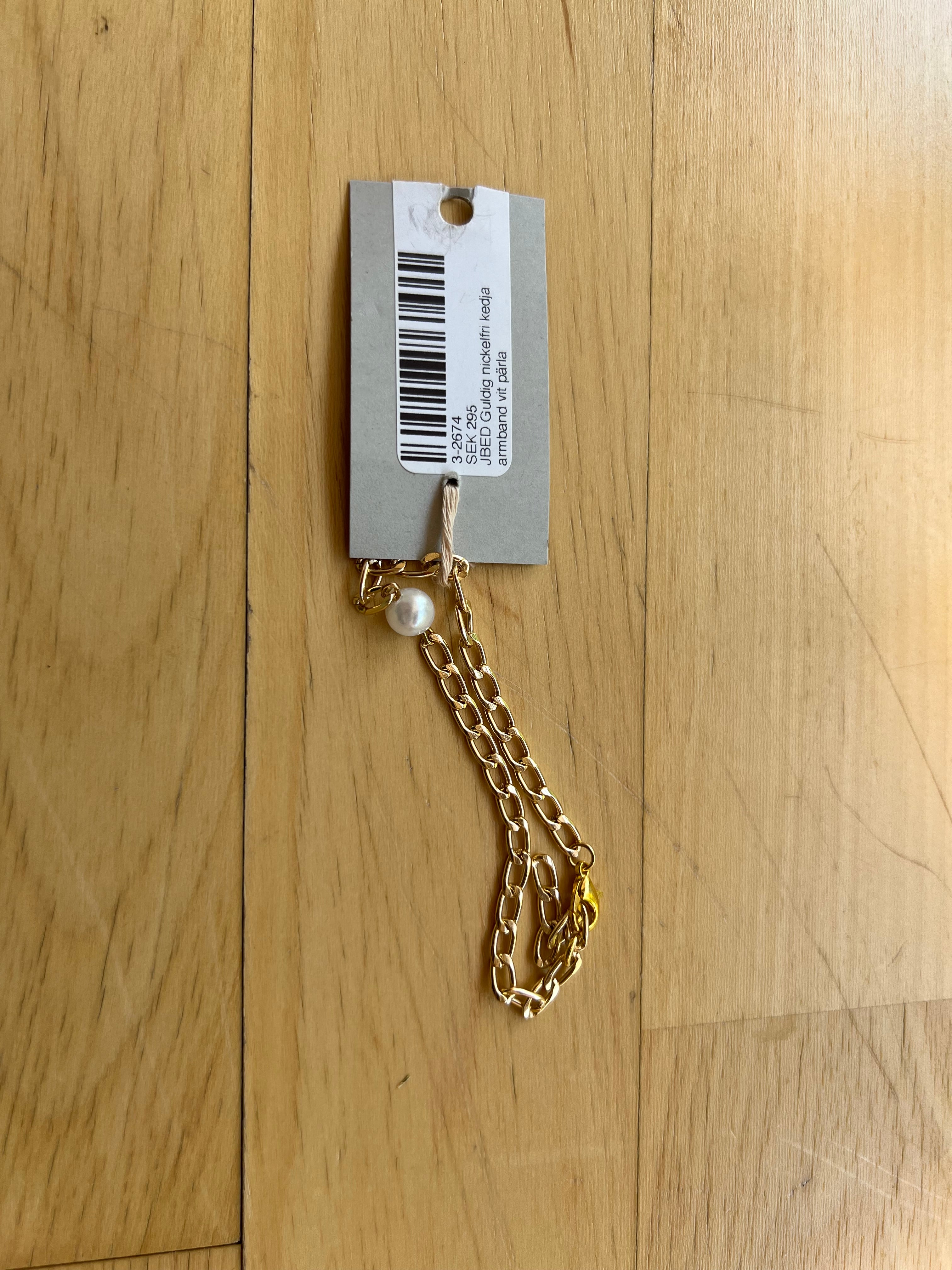 JBED Guldig nickelfri kedja armband vit pärla