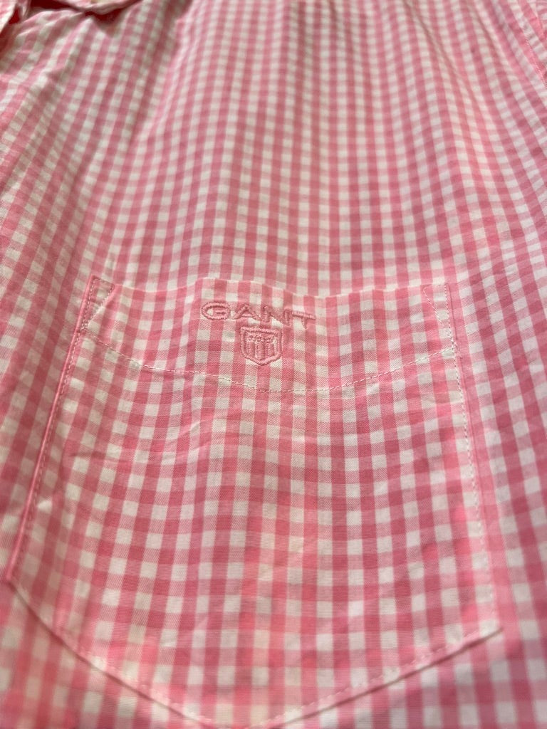PLOT GANT pink and white gingham cotton shirt with embroidered chest pocket logo